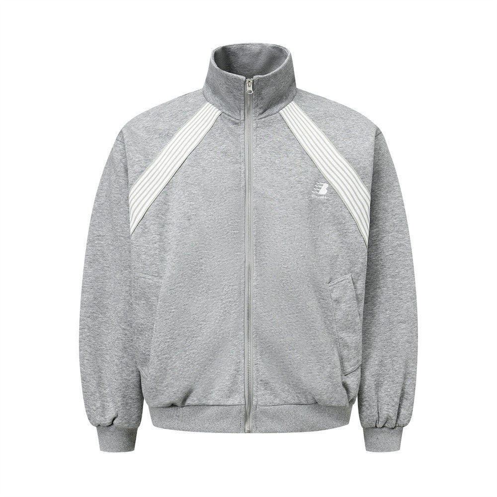 Ribbon Stitching Contrast Color Stand-up Collar Coat Sweatshirt