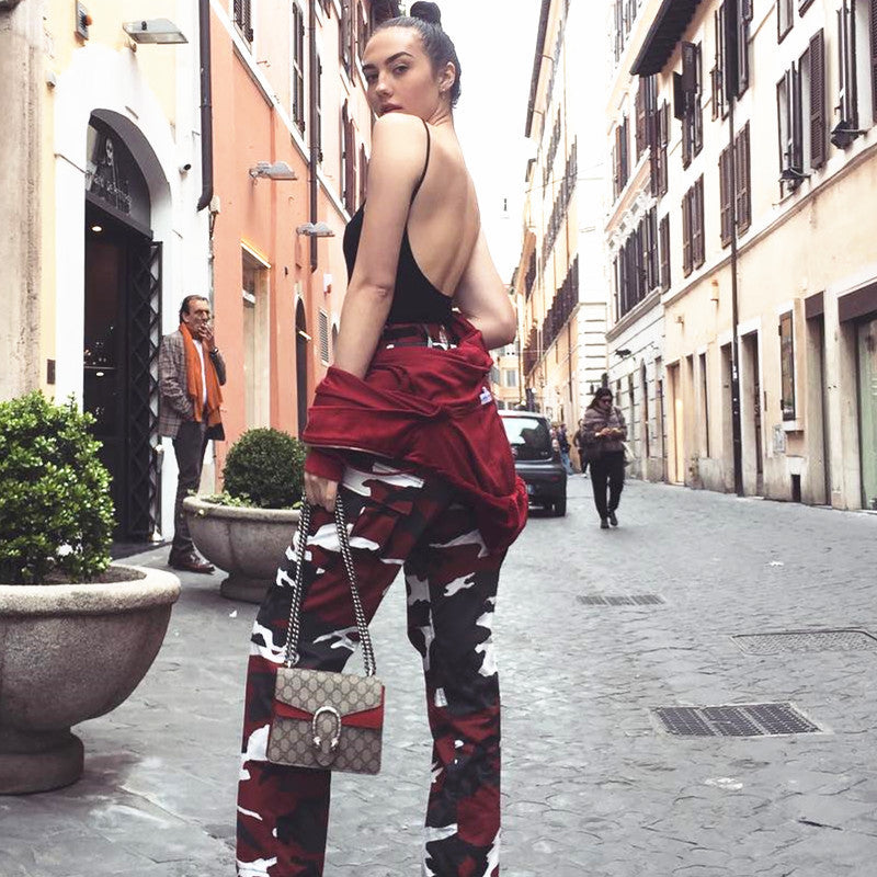 Camouflage tooling denim harem pants casual pants