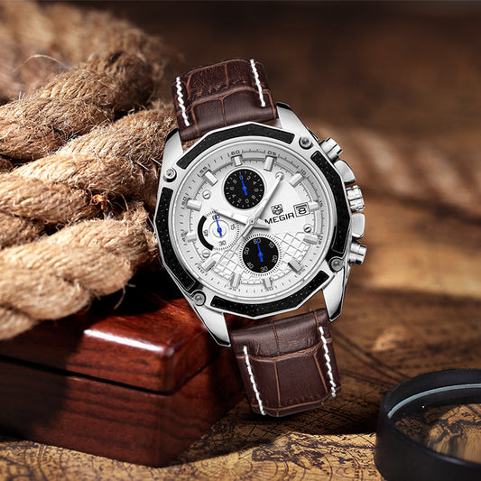 Men's multi-function leather watch