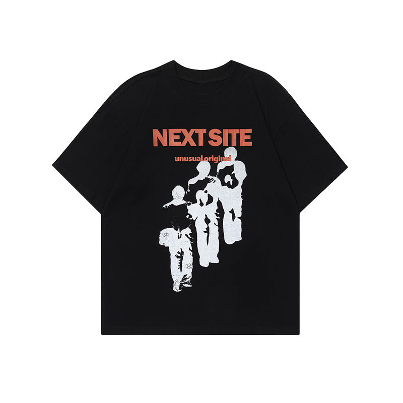 Character Abstract Graphic Print Crew Neck Short Sleeve