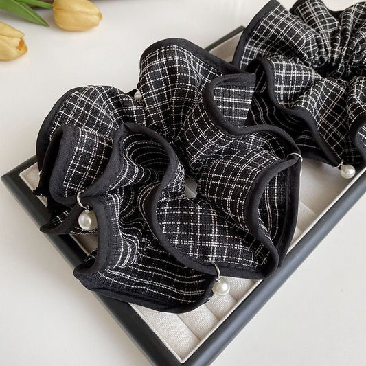 Ny Retro Sort Og Hvid Ternede Perle 3D High-end Scrunchie