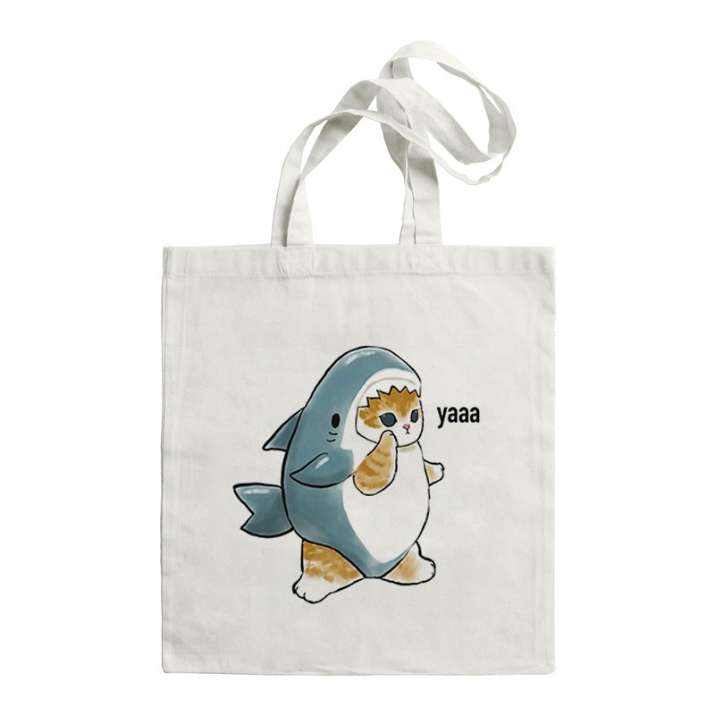 Shark Cat Printed Canvas Bag Shoulder