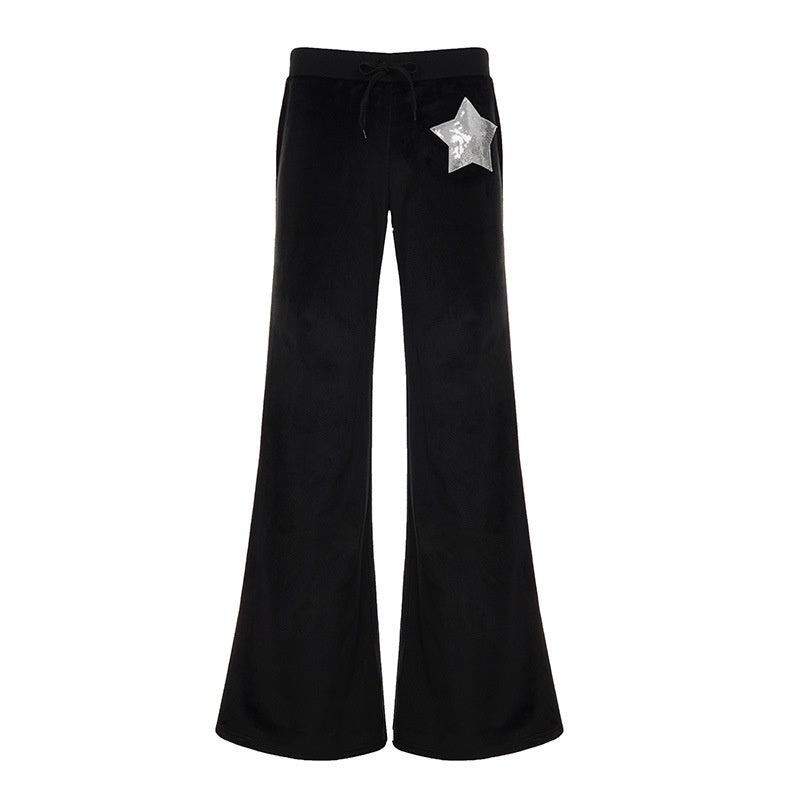 Niche Style Paljetbroderede Lavtaljede Casual Bukser