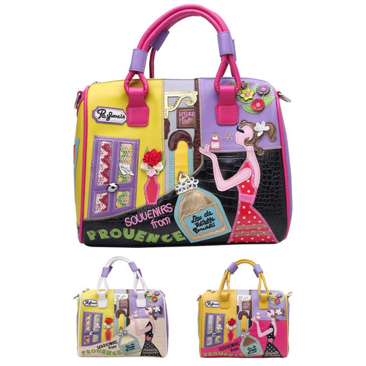 European and A merican Style Women Girl Solid Zipper Tote Cartoon Embroidery Messenger Travel Handbag Shoulder Bag