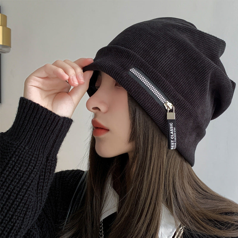 Women's Knitted Hat Autumn And Winter Personality Zipper Loose American Style