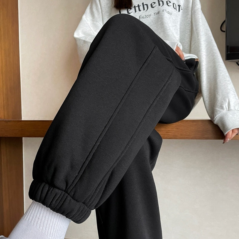 Winter New Fleece-lined Thickened High Waist Ankle-tied Harem Pants