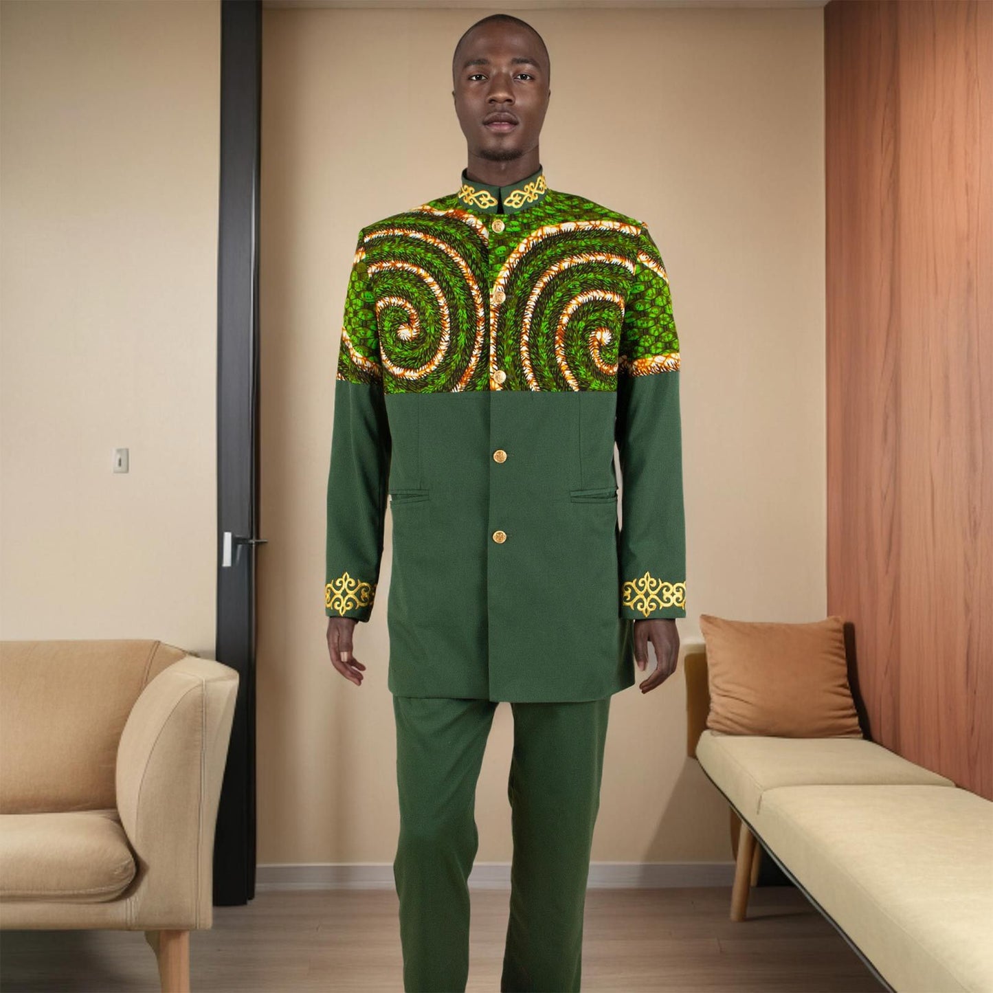 Men's Simplicity Printed Slim Fit Blazer Trousers Suit