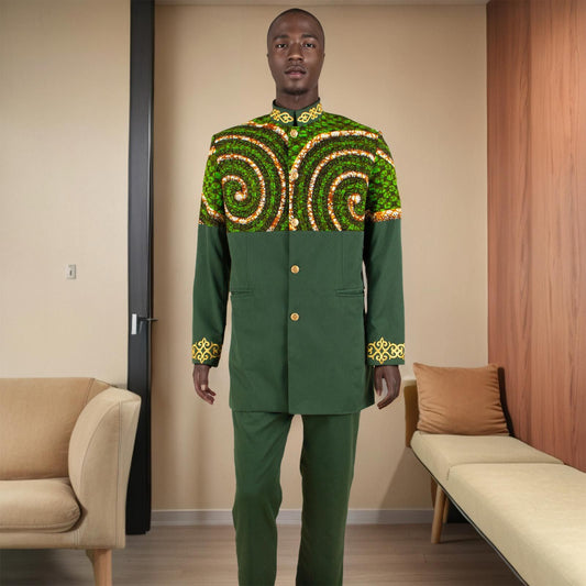 Men's Simplicity Printed Slim Fit Blazer Trousers Suit