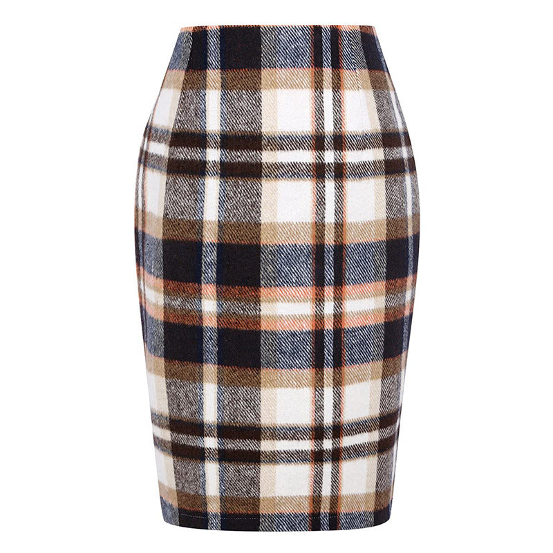 Pencil Plaid High-waist Tight Hip-hugging Midi Skirt