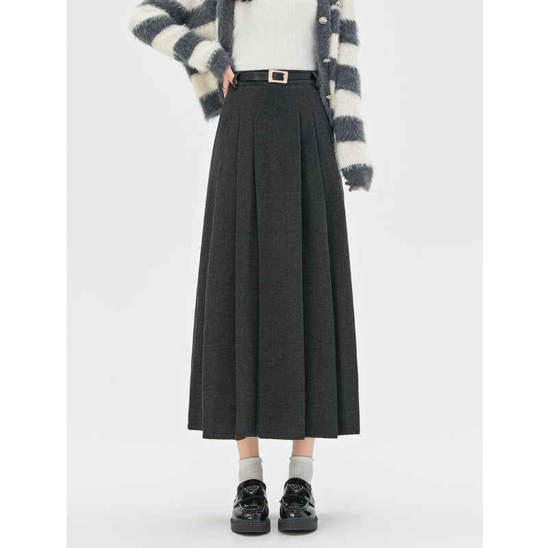 Autumn And Winter New Mid-length High-waisted Slimming A-line Maxi Skirt With Drape