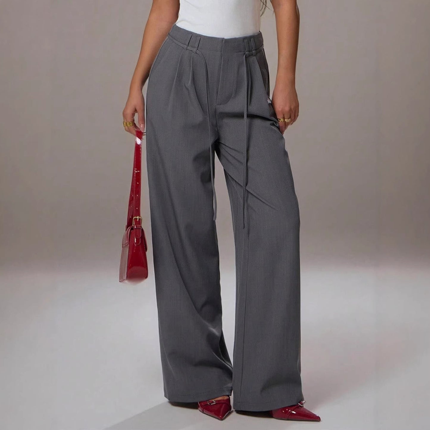 Draped Wide Leg Womens Casual Trousers