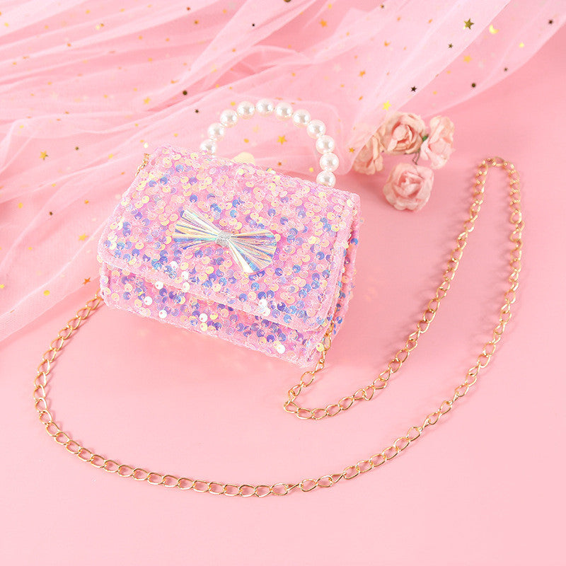 Women's Fashion Pearl Princess Portable Sequin Bag