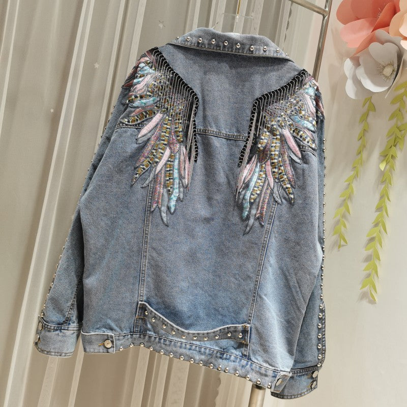Wings Embroidered Denim Jacket Personality Versatile Casual