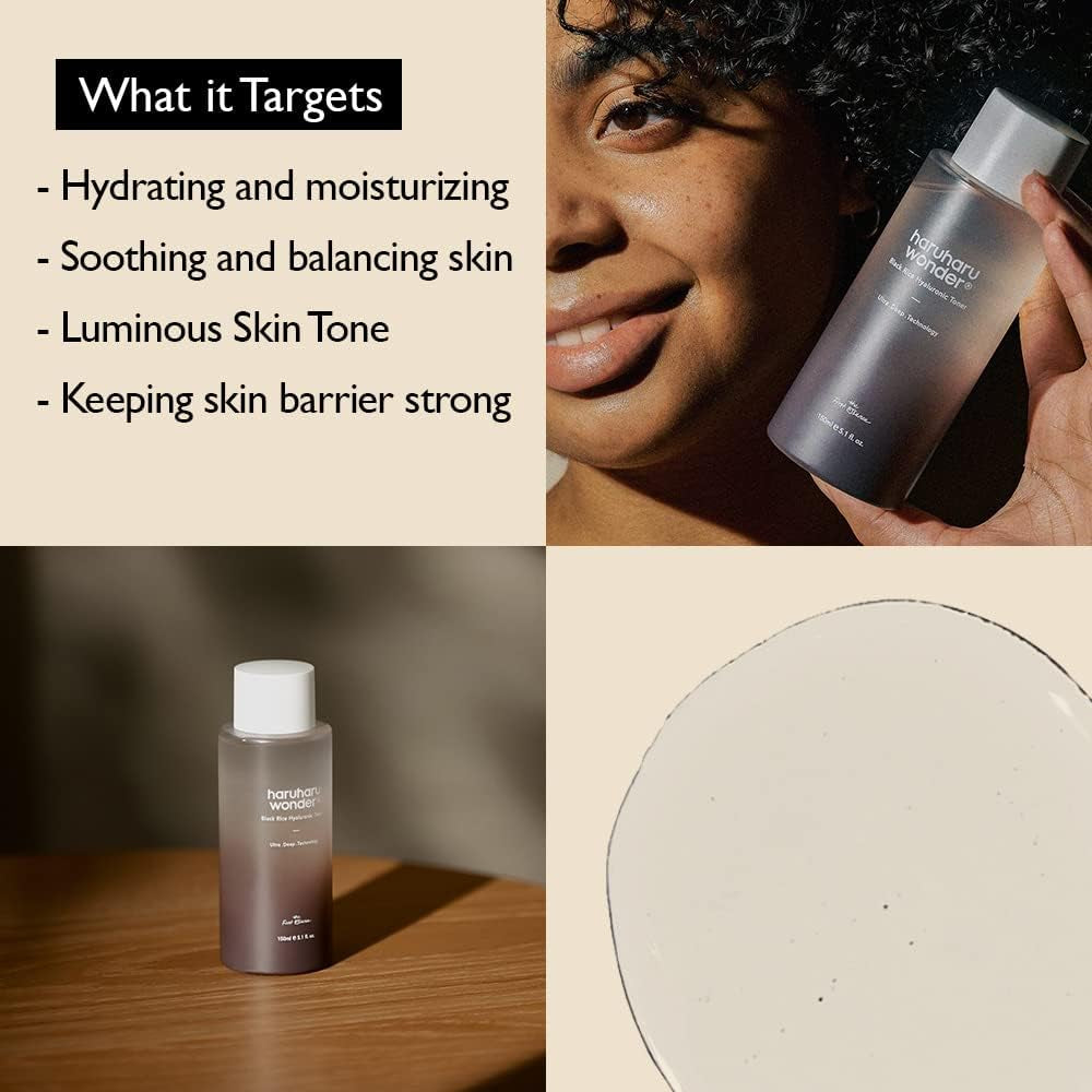 Haruharu Wonder Black Rice Hyaluronic Toner, Arroz Negro, Ácido Hialurónico, Fragrancia Lavanda, Para Todas Las Pieles, Skincare Coreano, Mejora Textura De La Piel, Libre Crueltad Animal, 150Ml