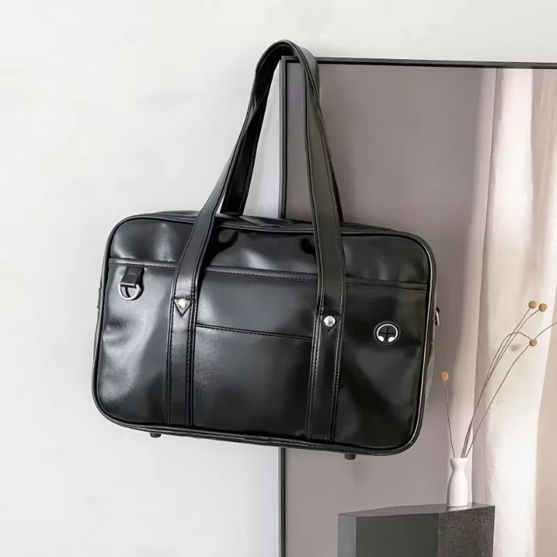 Japanese Casual PU Shoulder Bag for Junior High School Students - Anime-Inspired Tote Handbag for Women