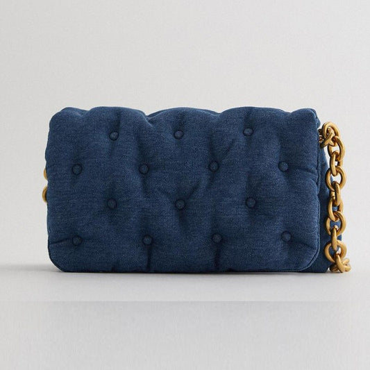 Blue oversized denim quilted shoulder bag