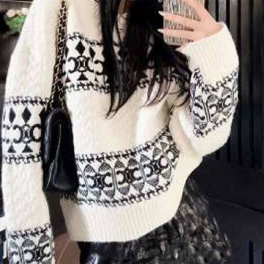 Fashion Trend Jacquard Sweater Casual Loose And Lazy Style