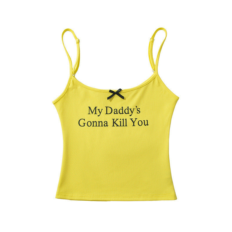 Printed Bowknot Decoration Small Sling Summer New Sweet And Spicy Slim-fit Short Bottoming Vest
