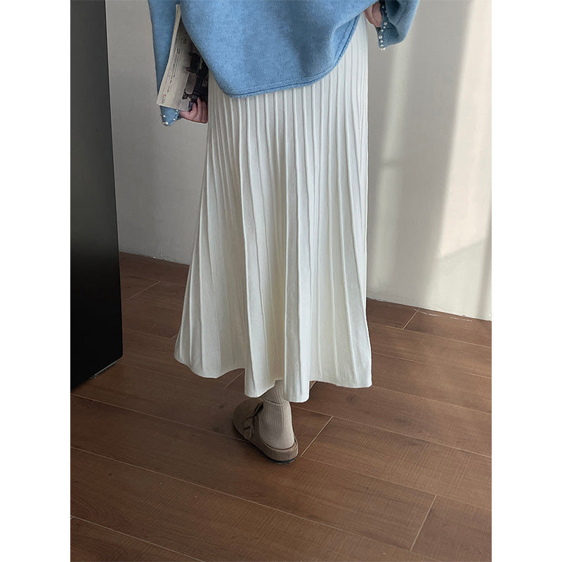 Korean Elastic Waist Knitted Pleated Skirt