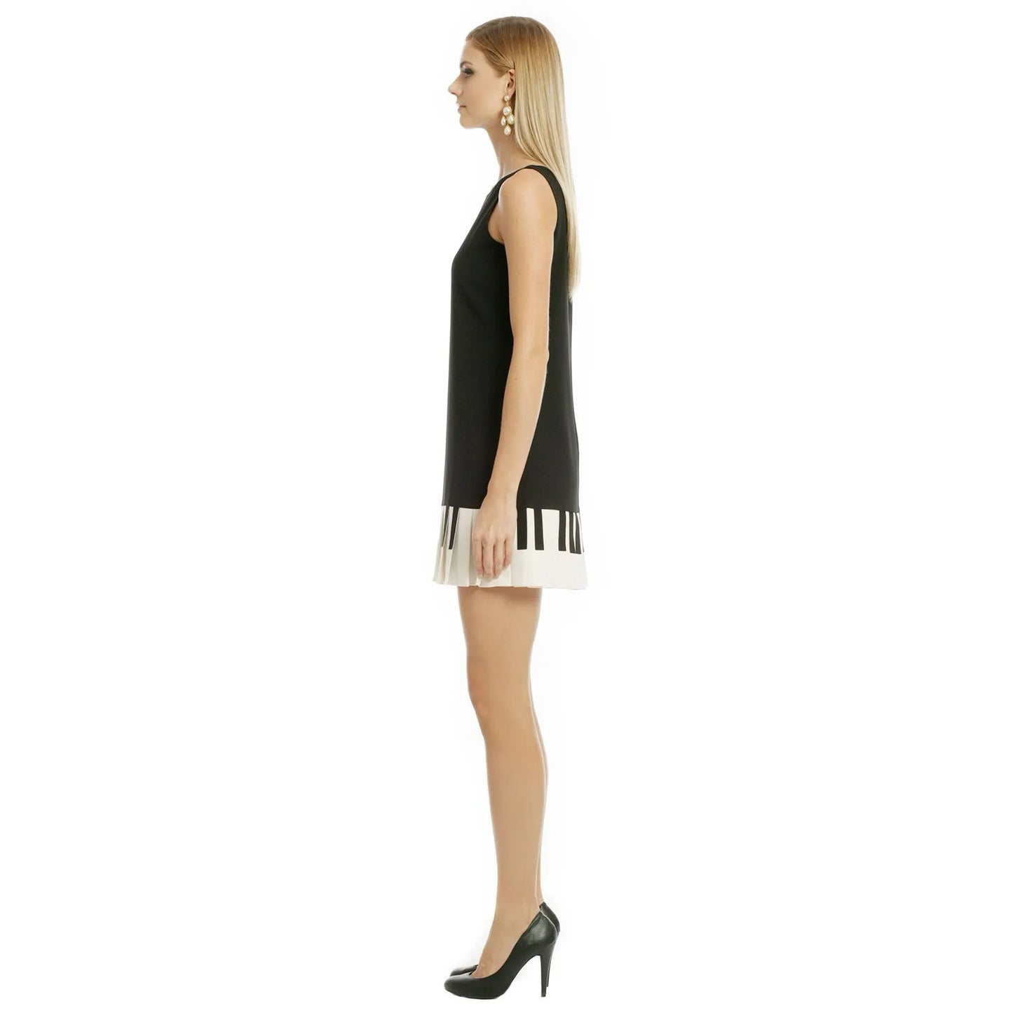 Women's Fashion Color-Block Pleated Skirt Dress With Piano Key Design