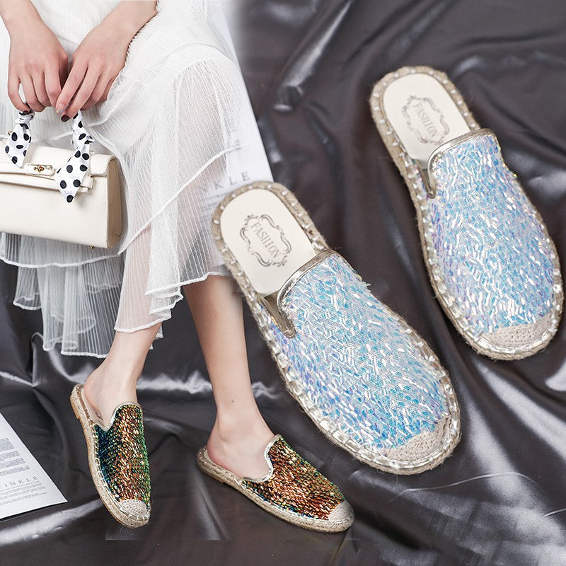 Flat Hemp Rope And Tendon Bottom Half Slippers