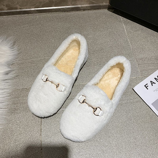 Flat Bottomed One Step Net Celebrity Plus Velvet Beanie Shoes