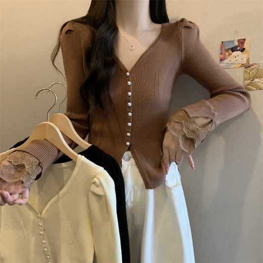 V-hals Slim Fit Slankende Langærmet Bundtrøje Trendy Top