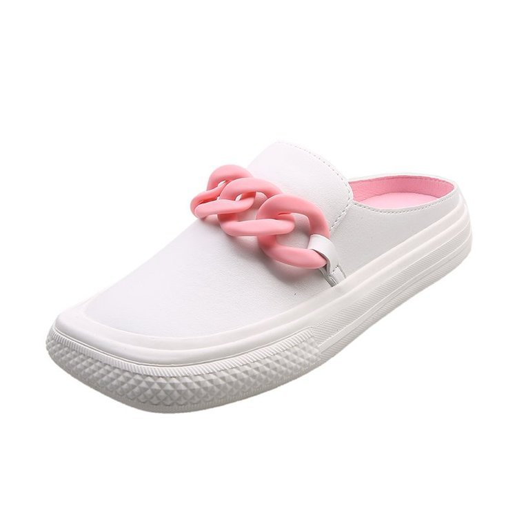 Color Matching Baotou Small White Shoes Half Drag Women's Shoes