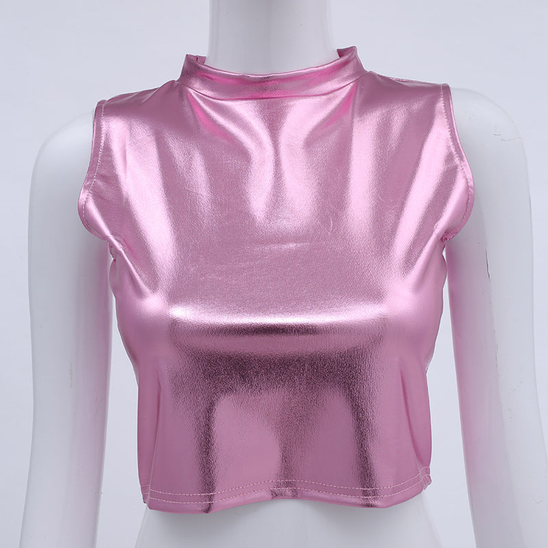 Turtleneck Sleeveless Top Nightclub Stage Performance Wear Women's Clothing