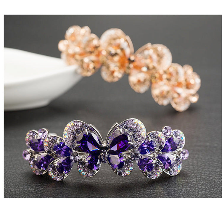 Rhinestone Butterfly Hairpin Sparkling Crystal Back Head Clip Ponytail Female Headdress