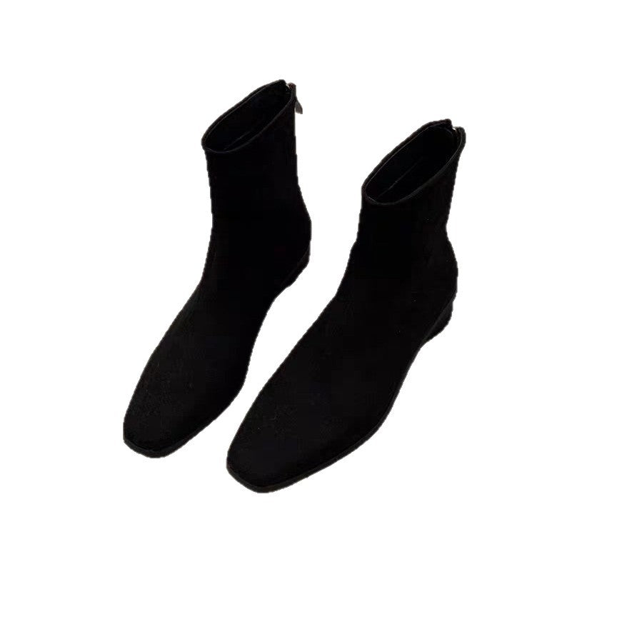 Womens Chunky-Heel Suede All-Match Fleece-Lined Stylish Ankle Boots