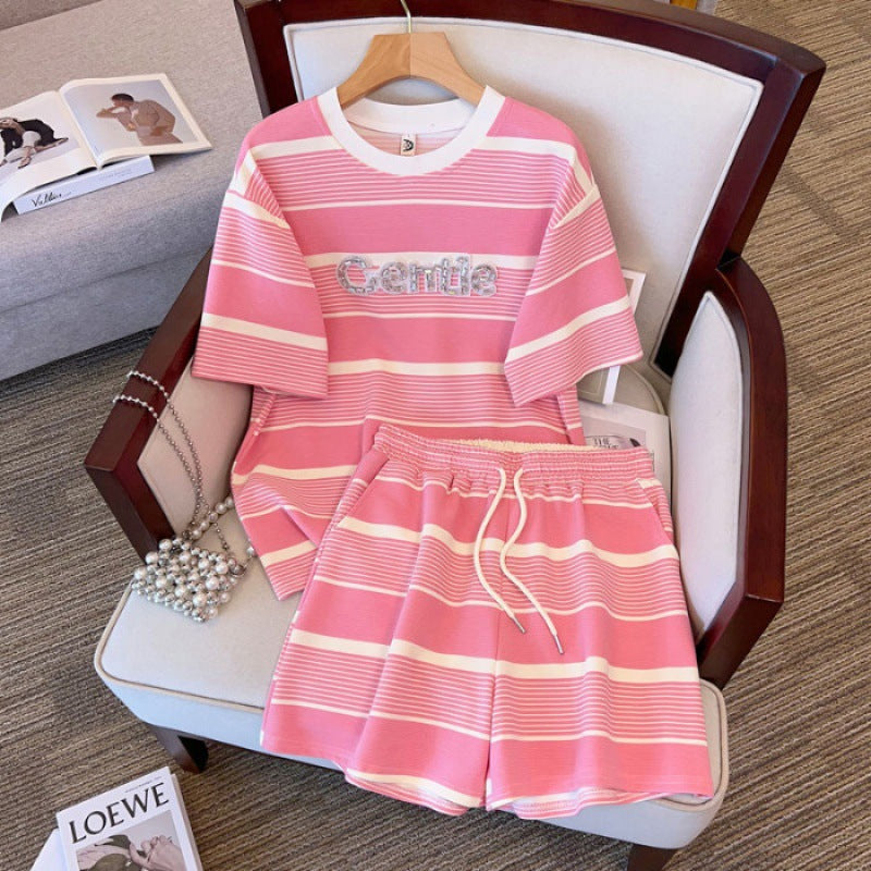Women's Summer Casual Sports Two-Piece Set Short-Sleeve Top Shorts