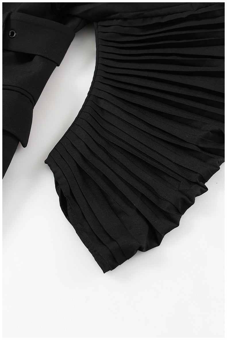 V-neck Heavy Industry Pleated Sleeve Top Waist Coat