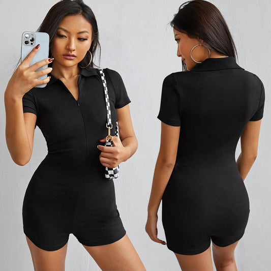 Women's Solid Color Short Sleeve V Neck Bodysuit