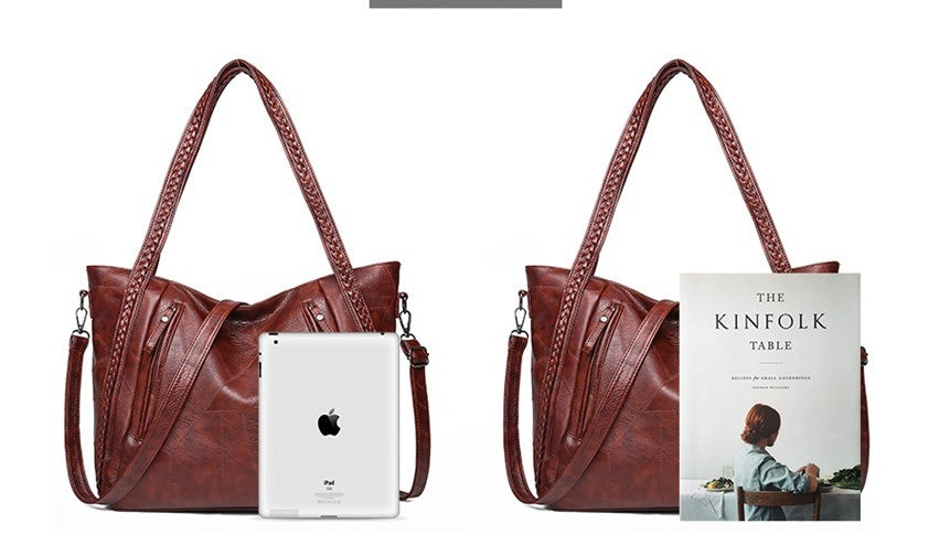 Tote bag large-capacity stitching soft leather shoulder bag