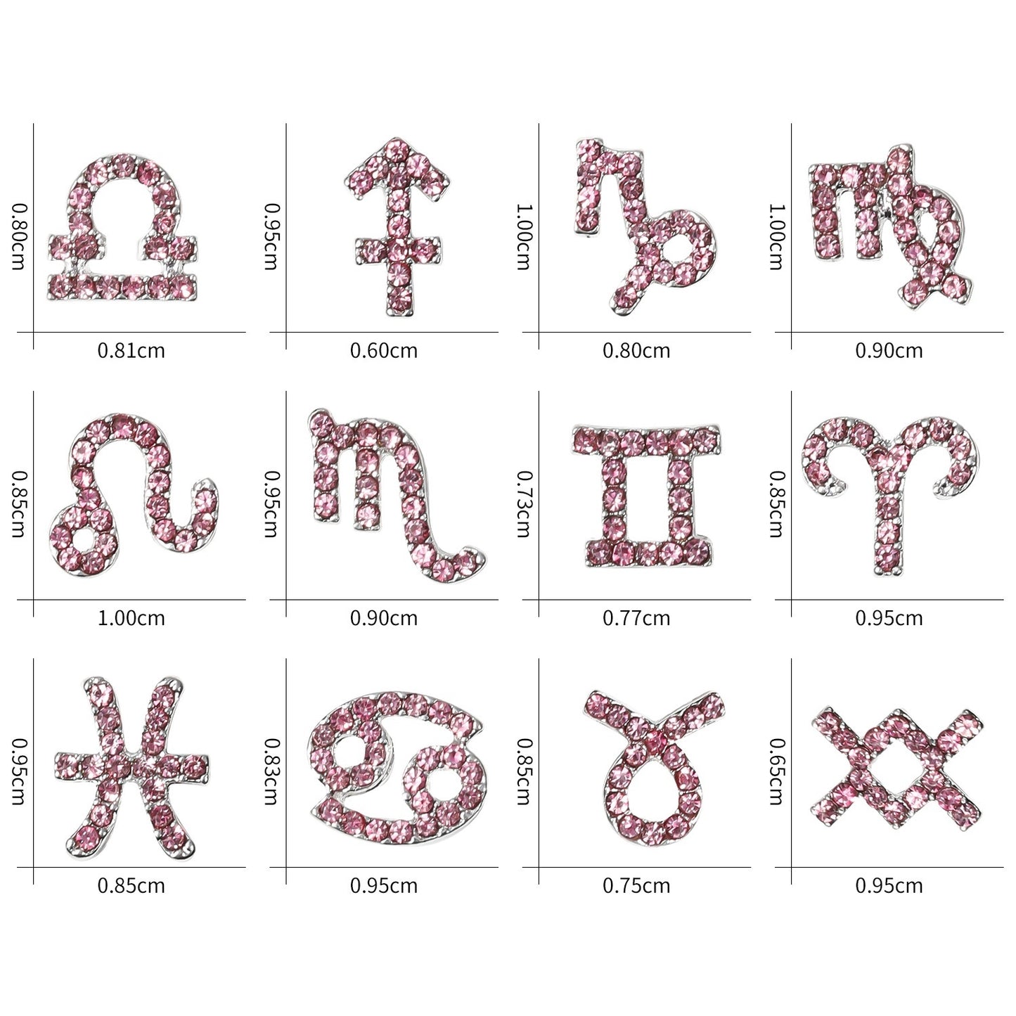 12 Zodiac Sign Nail Art Accessories Alloy Rhinestone 3D Nail Stickers For DIY Nail Decorations