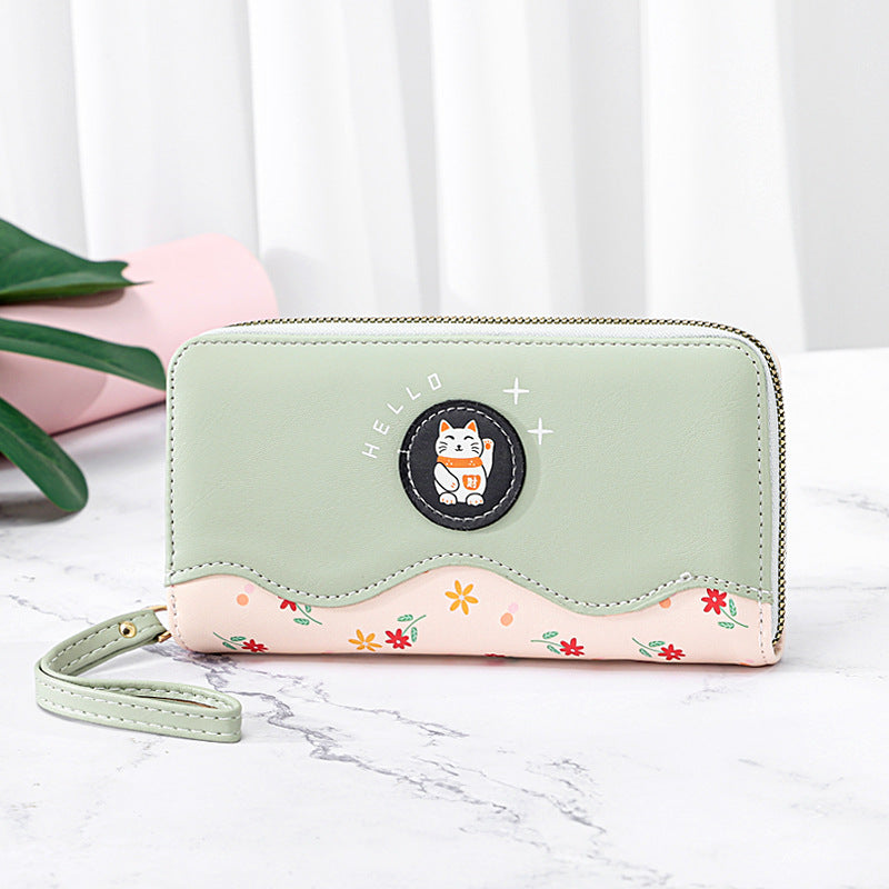 Women's Fashion Color Blocking Multi-card Zipper Handbag