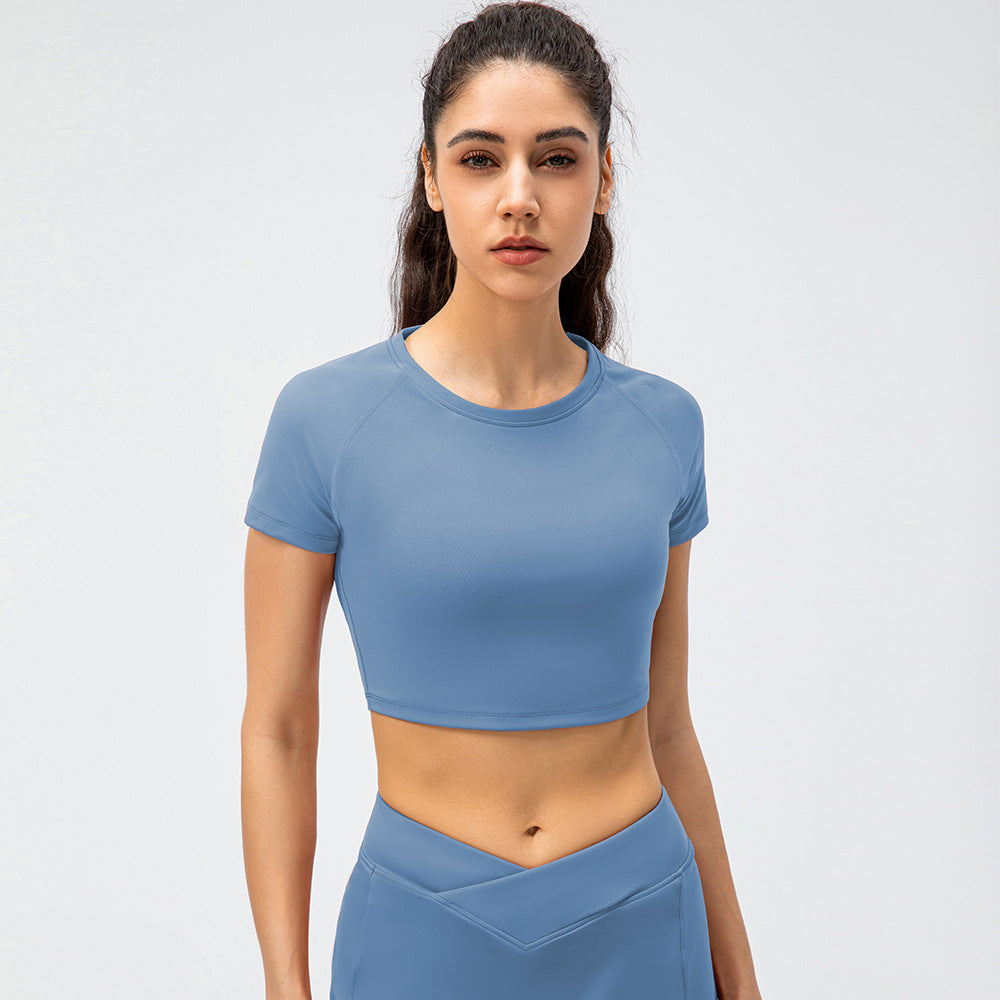 Women's Sports Short Sleeved Nylon Nude Yoga T-shirt