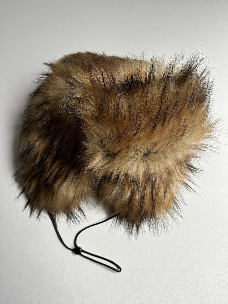 Outdoor Warm Thickened Earflap Hat With Integrated Fur And Fleece