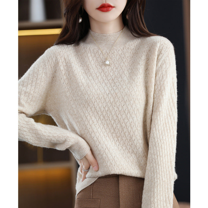 100 Pure Wool Women's Half Turtleneck Knitted Bottoming Shirt Sweater