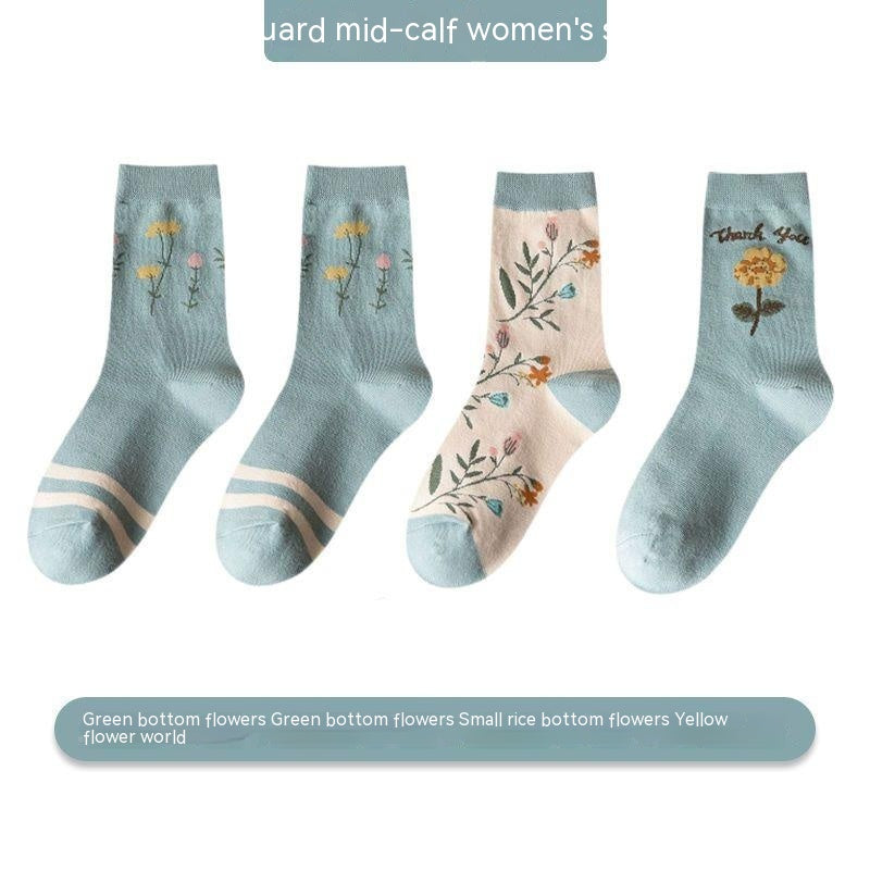 Women's Versatile Leisure Pure Cotton Mid-calf Length Socks Sweat Absorbing And Deodorant