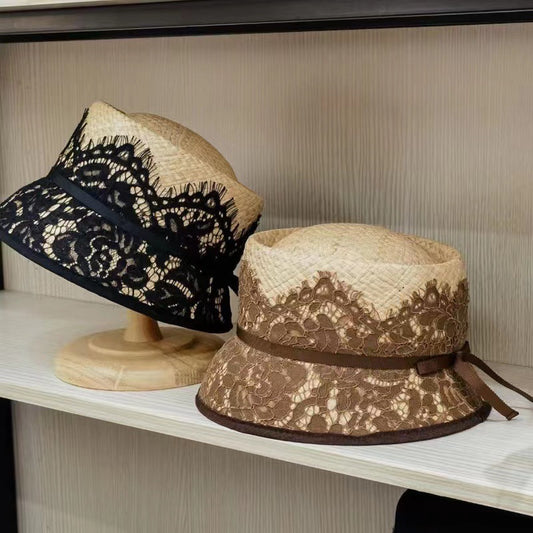 Sun-proof Sun Protection Hat Socialite Style French Straw Short Cap Concave Top Bucket
