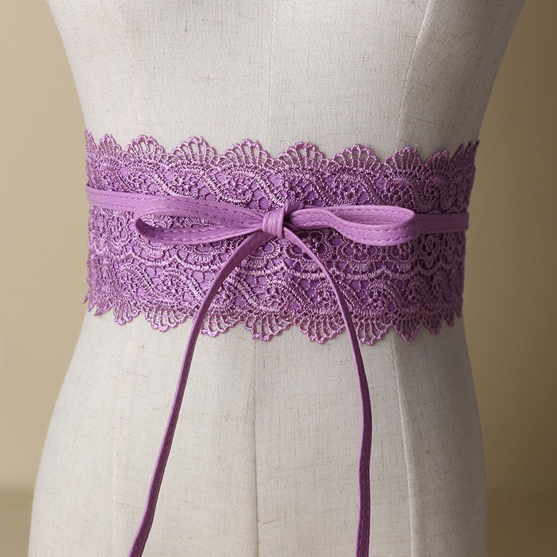 Lace Belt Dress Wide Waist Seal Black Women's Belt Belt Wide Lace Tassel Chiffon Shirt Decoration One-suit Skirt