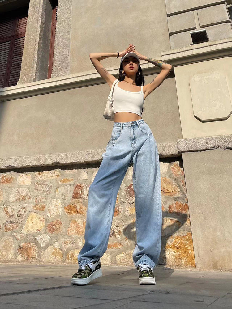 Women's American Retro High Waist Thin Loose Casual Jeans