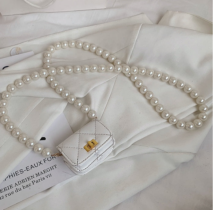 Simple Lock Mini Coin Purse Western Style Pearl Chain Messenger Female Fashion