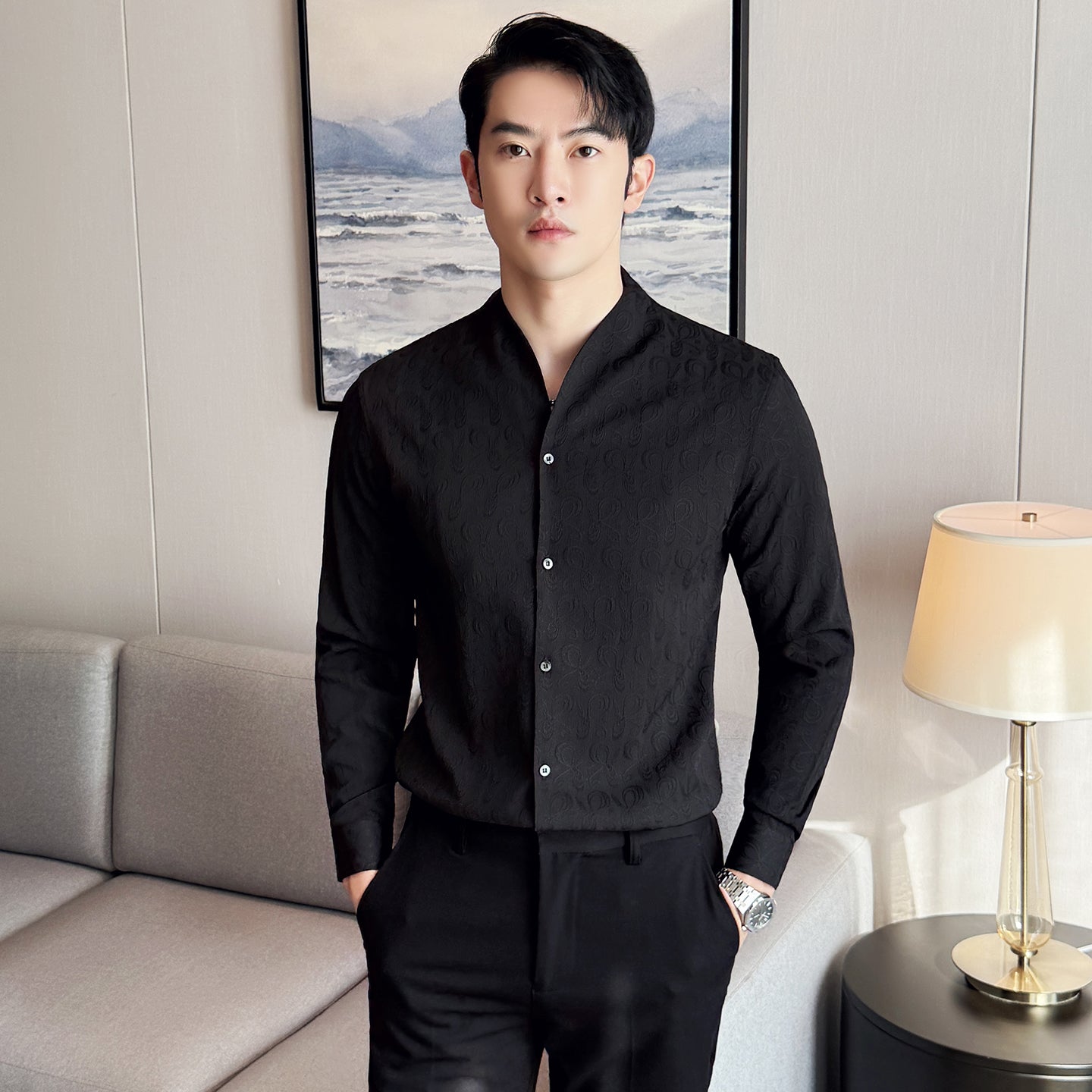 Chinese Style Stand Collar Striped Business Non-ironing High Quality Casual Shirt