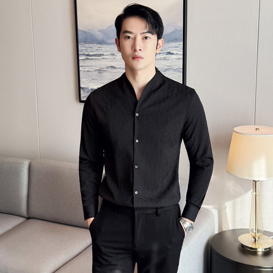 Chinese Style Stand Collar Striped Business Non-ironing High Quality Casual Shirt
