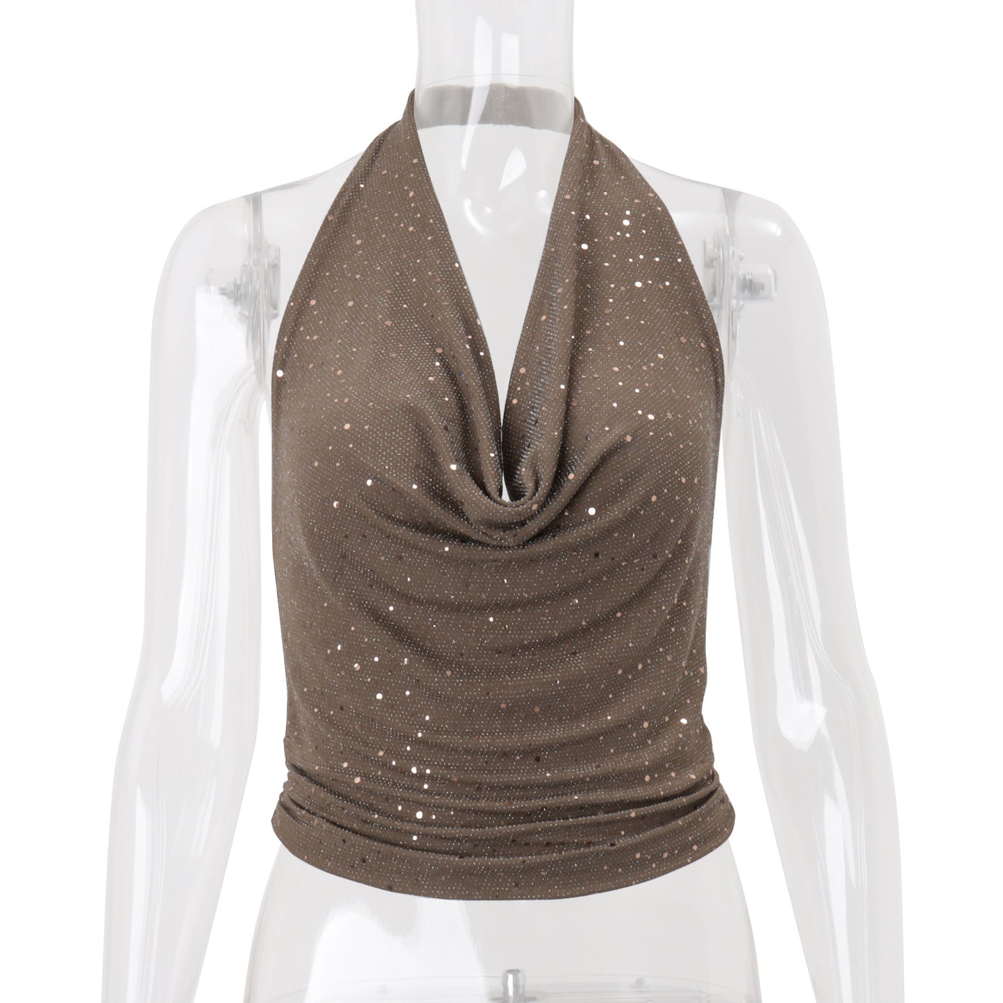 Resort-style Cropped Halter Top With Sparkling Rhinestones