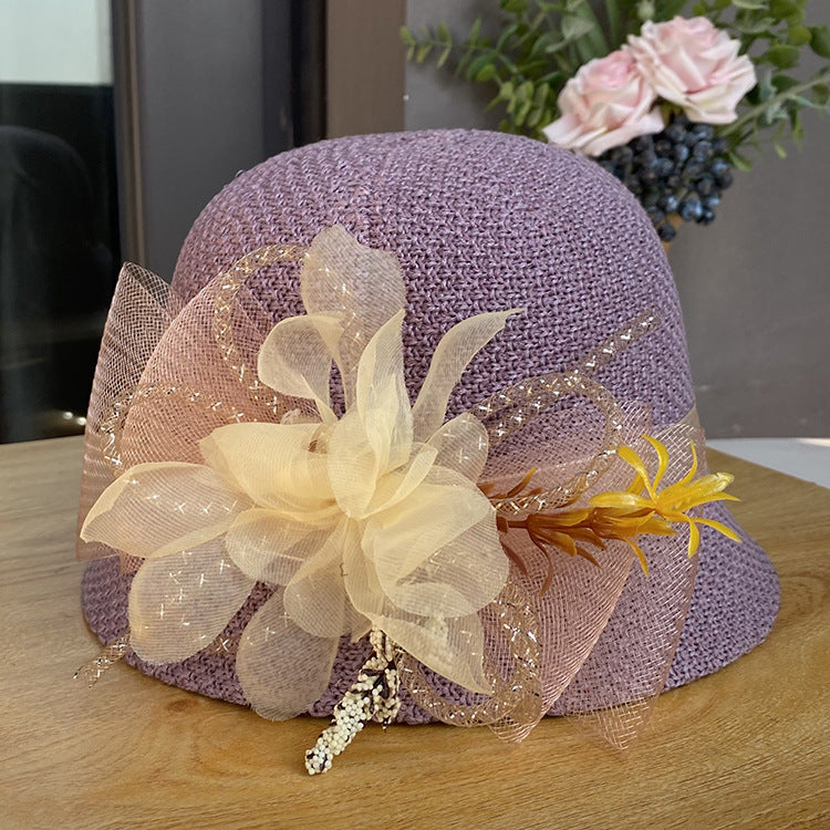 Women's Fashion Big Net Flower Knit Breathable Sun-shade Beach Hat