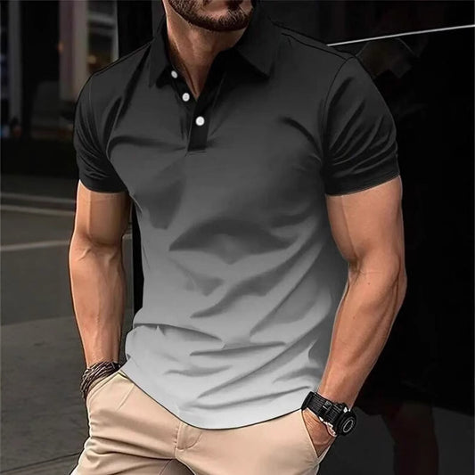 Trendy Short-sleeve Polo Shirt With A Turn-down Collar And Buttons